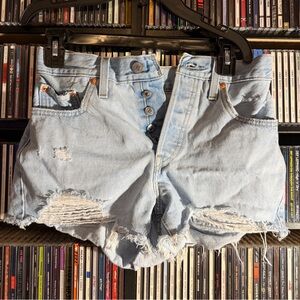 Levi's 501 Light Blue Jean Shorts with Distressed Details